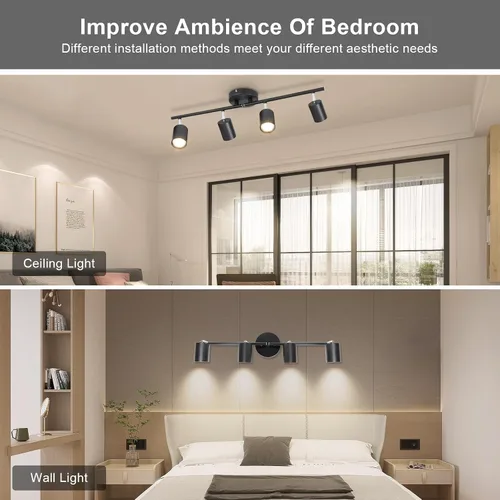 Miniatura 9 de Ketom Luminarias de Riel de Techo de 4 Luces, Foco LED de Techo Negro GU10, Kit de Luz de Riel Moderno para Cocina Pasillo Sala de Estar