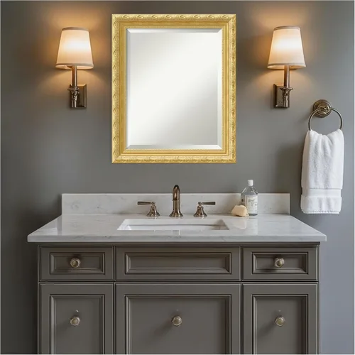 Miniatura 8 de Amanti Art 24x20 Bathroom Vanity Mirror, Versailles Gold Wood Frame, Rectangular Wall Mirror, Beveled Edge, Hangs Horizontally or Vertically