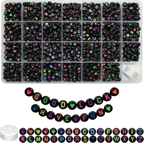 Miniatura 24 de Amaney – 1600 piezas, cuentas acrílicas del alfabeto, 31 estilos, corazón, número, estrella y sonriente, cuentas de 4 x 7 mm para hacer joyería