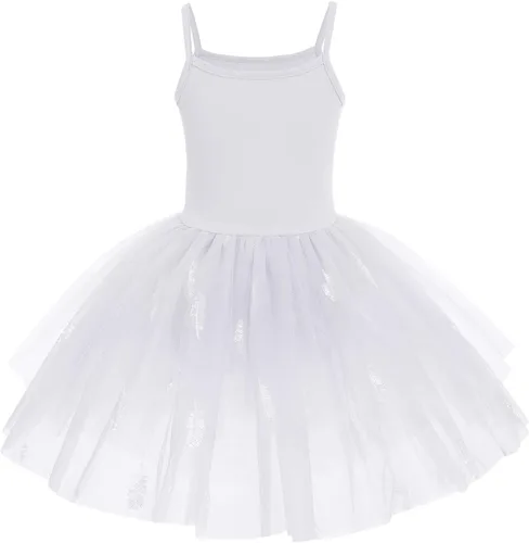 Miniatura 2 de AFAVOM Vestido de ballet con lentejuelas y flecos para niñas pequeñas, vestido de ballet con purpurina y plumas, tutú con falda, leotardo