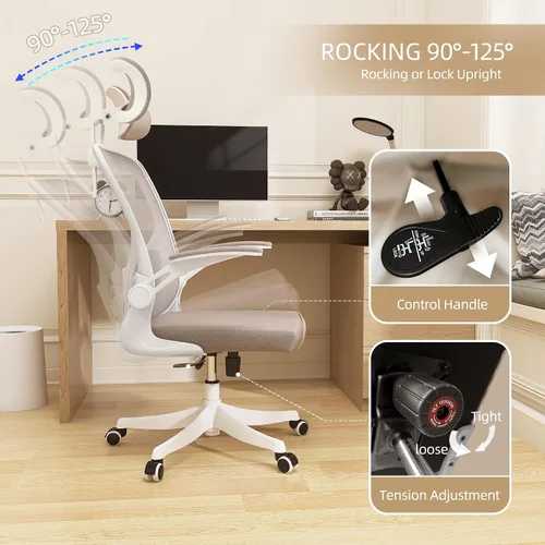 Miniatura 7 de Monhey Silla de oficina ergonómica, de 90° a 125° con inclinación trasera para el hogar, silla de escritorio con ruedas giratorias y silenciosas