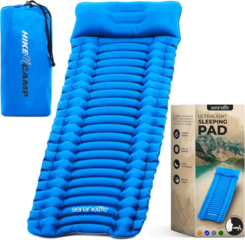 SereneLife Lightweight & Compact Camping Gear – Sleeping Pads & Bags with Built-in Pillows for Outdoor Comfort, Waterproof & Tear-Resistant Design,