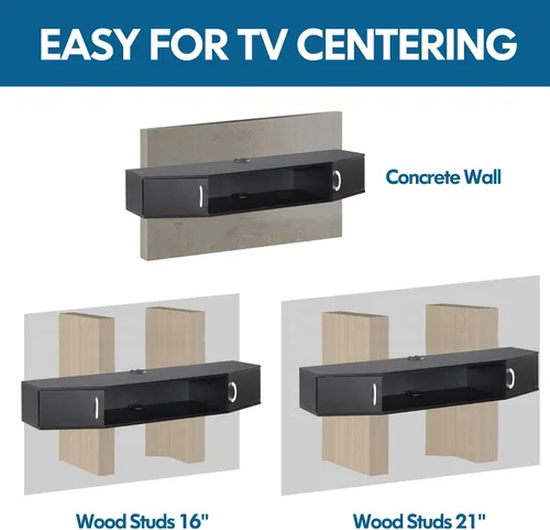 Miniatura 6 de FITUEYES Soporte flotante para TV montado en la pared, estante de TV con puerta, consola multimedia de madera, centro de entretenimiento debajo
