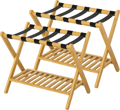 Miniatura 13 de Portaequipajes plegable con estante de almacenamiento para habitación de invitados Hotel Essentials de bambú sólido resistente soporte