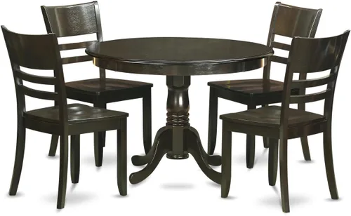 East West Furniture HLLY5-CAP-W Juego de comedor de 5 piezas incluye una mesa de comedor redonda con pedestal y 4 sillas de cocina, 42 x 42