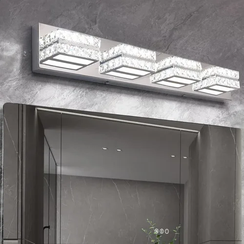 Miniatura 14 de OKELI Lámpara de tocador de cristal para baño, moderna lámpara LED de tocador para baño, lámpara frontal de espejo de cristal de 3 luces, 6000 K