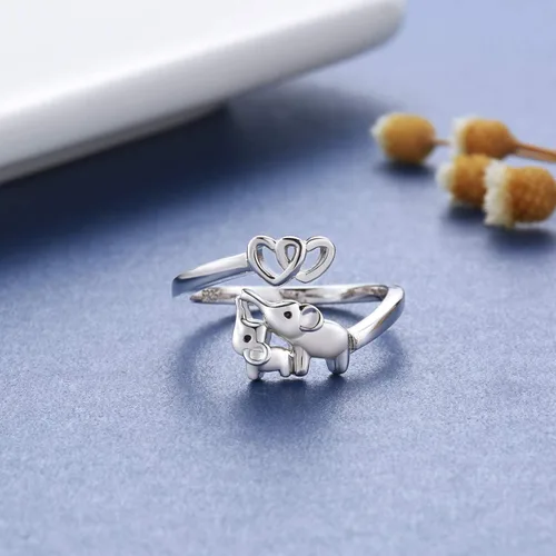 Miniatura 2 de Anillo de elefante de plata de ley 925 ajustable con corazón de amor para mujeres, esposa, mamá, nana hija, regalo de joyería, Metal, no conocido