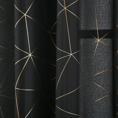 Miniatura 3 de Taisier Home Paneles de Cortinas de Ventana de Lino Dorado con Ojales Estampado de Lámina de Azulejos Geométricos Marroquíes Metálicos Cortinas