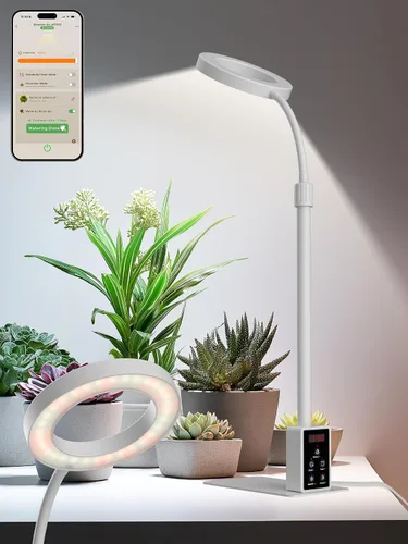 Luz de cultivo con soporte, luz LED para plantas de interior, lámpara de cultivo de espectro completo, altura ajustable (blanco, 12 W)