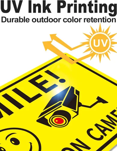 Miniatura 2 de Pack de 3 señales Sonríe Estás en Cámara de 8"x12" de aluminio libre de óxido para video de vigilancia al aire libre, señal de cámara de seguridad