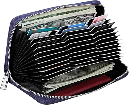 Miniatura 3 de Cynure Cartera grande de cuero con cierre RFID para mujer, 36 ranuras