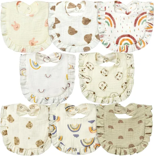 Miniatura 8 de Lictin Juego de 8 baberos de muselina para bebé - Baberos tipo bandana para babeo y dentición, de algodón unisex Cálido