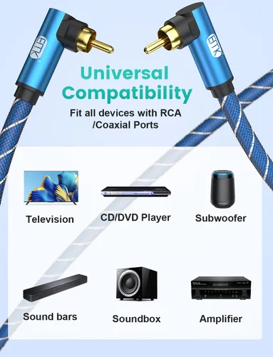 Miniatura 6 de EMK Cable de subwoofer de 90 grados a 90 grados, cable RCA macho a macho, cable de audio coaxial digital para subwoofer, TV, barras de sonido