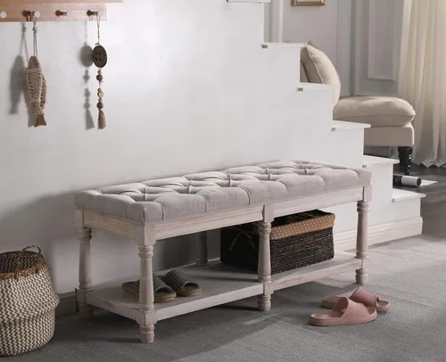 Miniatura 9 de Kmax Banco de almacenamiento para entrada con zapatero acolchado, banco de calzado de madera negra para ventana, banco para entrada de pasillo, Gris
