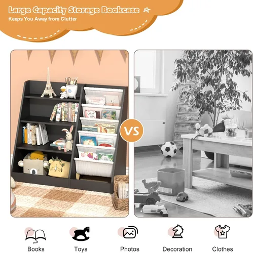 Miniatura 7 de Estantería de 4 niveles para niños de madera, estantería de cinco capas para libros de niños, estante de almacenamiento para bebés y niños pequeños