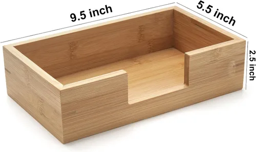 Miniatura 4 de Servilletero cuadrado de bambú, bandeja de servilletas de madera, soporte de toalla de madera para mesa de cocina