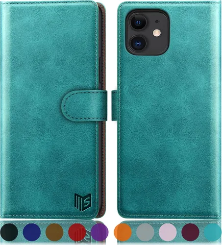 Miniatura 10 de SUANPOT Funda de piel tipo cartera para iPhone 11 de 6.1 pulgadas (Non 11 Pro de 5.8 pulgadas) con bloqueo RFID, soporte para tarjetas de crédito
