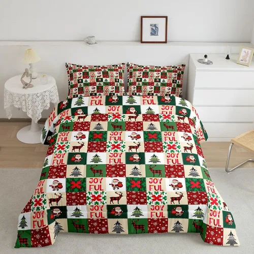 Miniatura 22 de Juego de edredón de Navidad de dibujos animados para niños, tamaño individual, juego de ropa de cama Kawaii de Papá Noel, pingüino, ciervo