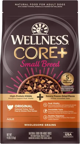 Miniatura 10 de Wellness CORE+ Alimento seco para perros adultos de raza pequeña con trozos liofilizados, croqueta de grano saludable, natural, alta en proteínas