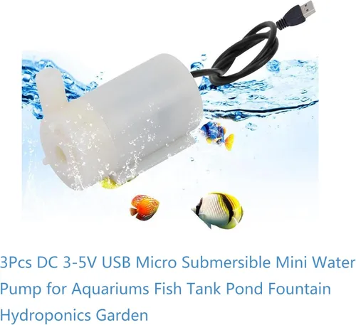 Miniatura 4 de 3 piezas DC 3-5V USB Micro sumergible Mini bomba de agua para acuarios, tanque de peces, estanque, fuente, hidropónica, jardín (blanco)