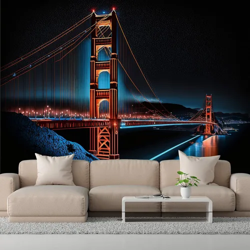 Miniatura 3 de Luces nocturnas de cielo oscuro, puente de puerta dorada, paisaje, ciudad de San Francisco, papel tapiz mural grande para decoración de dormitorio