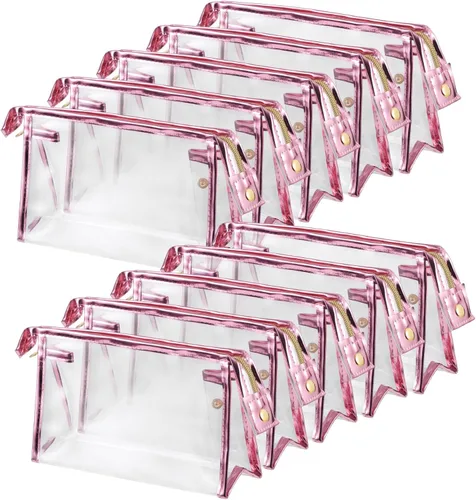 BESARME 10 Pcs Clear Makeup Bags Bulk with Zipper, Clear PVC Travel Toiletry Bag Iridescent Waterproof Cosmetic Bag for Women Party Favors