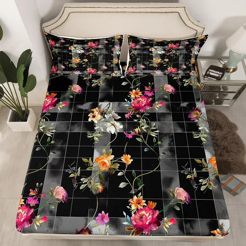 Miniatura 52 de Sábanas de cama góticas de damasco para adultos, sábana bajera ajustable victoriana antigua, sábanas góticas florales vintage, juego de ropa de cama