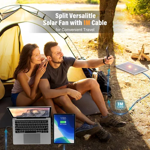 Miniatura 7 de Ventilador solar de 20000 mAh con linterna LED, ventilador de campamento con panel solar, 7 W recargable para exteriores, ventilador silencioso