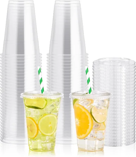 Miniatura 9 de Paquete de 100 vasos de plástico transparente de 12 onzas con tapas de cúpula, tazas desechables de parfait de postre para helado, bebidas de café