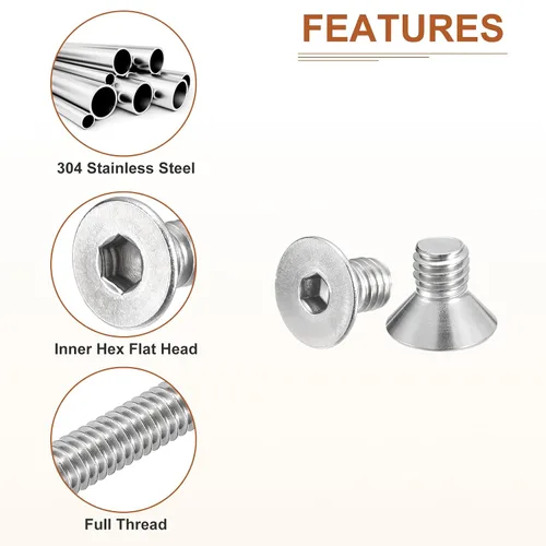 Miniatura 4 de DTGN Tornillos de cabeza plana de 3/8-16 x 5/8 pulgadas, paquete de 10 tornillos de cabeza plana hexagonal de acero inoxidable 304, rosca completa