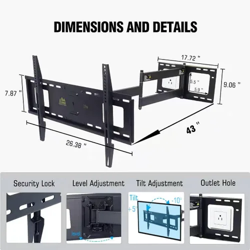 Miniatura 8 de FORGING MOUNT - Soporte de pared de brazo largo y movimiento completo para TV, con extensión de brazo articulado de 107 cm, compatible