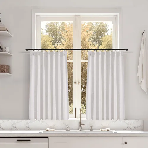Miniatura 169 de Juego de 2 paneles de cortinas de ventana de cocina beige de 24 pulgadas de largo, con textura de lino, plisadas, filtrantes de luz, semi pequeñas