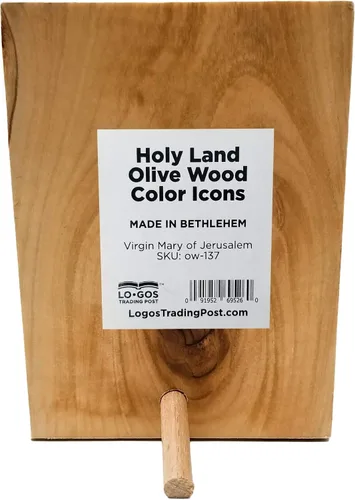 Miniatura 3 de Logos Trading Post Icono a todo color de madera de olivo de tierra santa de Israel, Virgen María de Jerusalén, placa de icono de madera hecha a mano