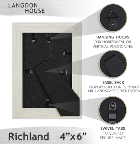 Miniatura 3 de Langdon House Marcos de fotos de 4 x 6 pulgadas (blanco almendra, paquete de 3) estilo grano de madera, montaje en pared o mesa, colección Richland