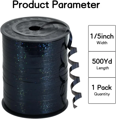 Miniatura 2 de BEISHIDA 500 yardas de cinta negra rizada de rizo brillante metálica para globos, rollo de cuerda de regalo, cinta para envolver, para decoración