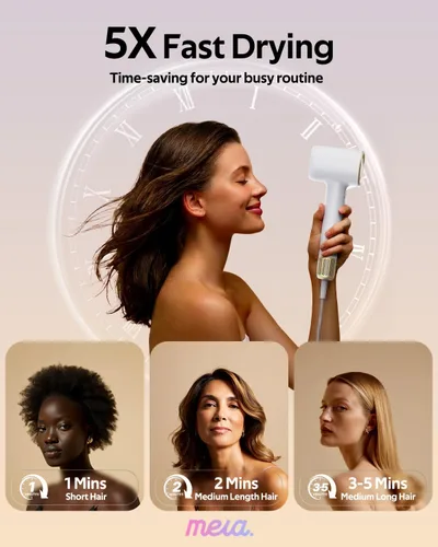 Miniatura 4 de Mera Bio-Ionic - Secador de pelo para mujer, secado rápido profesional de 1400 W con difusor y concentrador, tecnología de iones negativos