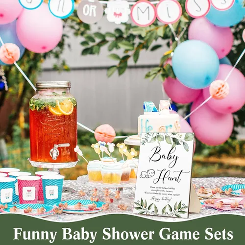 Miniatura 7 de Roowest Los juegos de baby shower de 51 piezas incluyen letrero de caza de madera, 50 mini juegos de plástico para baby shower, revelación
