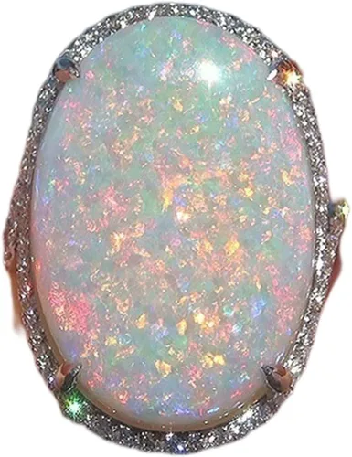 Anillo grande de plata 925 con piedras preciosas de ópalo de fuego, corte ovalado, micro mosaico, circonita cúbica, anillo de compromiso de boda,