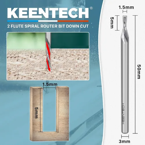 Miniatura 2 de KEENTECH Broca de enrutador Sprial de punta plana de 2 flautas de corte descendente de 0.118 in para máquina enrutadora CNC, diámetro de corte