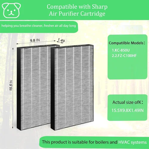 Miniatura 3 de Paquete de 2 filtros de repuesto KC-850U, compatible con purificador de aire Sharp KC-850U, reemplaza a FZ-C100HFU