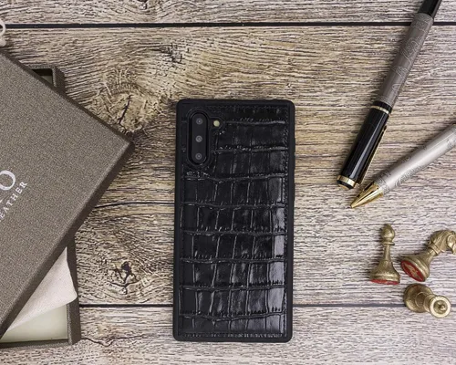 Miniatura 2 de Venito Lucca - Funda de piel compatible con Samsung Galaxy Note 10 (6,3 pulgadas), extra segura, con cubierta trasera acolchada, cocodrilo negro