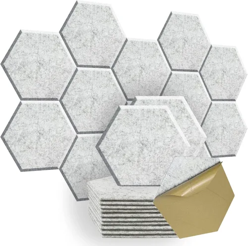 Miniatura 10 de SHJADE Paneles acústicos hexagonales autoadhesivos, paquete de 12 paneles acústicos de 12 x 10 x 0.4 pulgadas, azulejos de cuña insonorizados