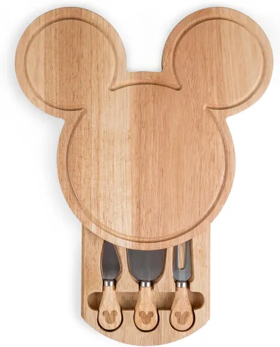 Miniatura 2 de PICNIC TIME Juego de tabla de queso y cuchillos de Mickey Mouse de Disney, tabla de cortar de Parawood con cajón oculto y 3 cuchillos de queso