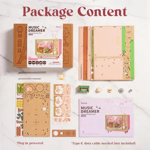 Miniatura 7 de Rolife Rompecabezas 3D para adultos, Sakura Dreamy Tour, rompecabezas de madera 3D, caja de música de TV para mamá, kits de manualidades creativas