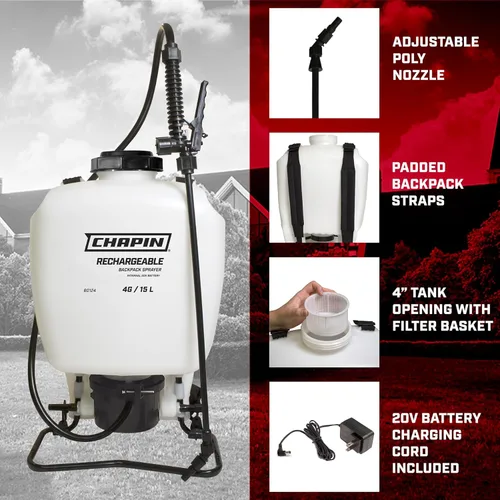 Miniatura 2 de Chapin International 60124 - Rociador de mochila recargable con batería interna de 4 galones, 20 V, fabricado en los Estados Unidos, 1 paquete