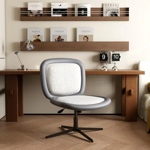 Miniatura 12 de Silla de oficina en casa, sin brazos con ruedas, silla de escritorio pequeña de altura ajustable sin brazos, silla de computadora de piel sintética