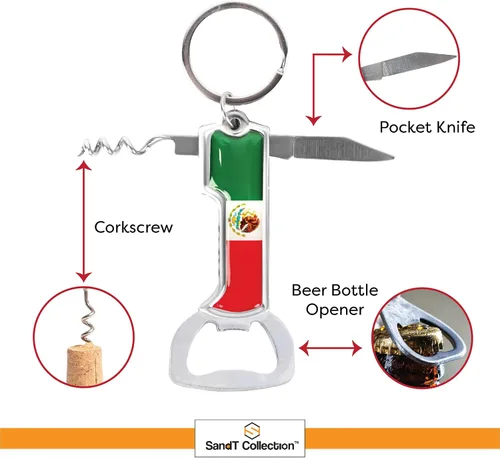 Miniatura 6 de Llavero multifuncional para abridor de botellas, llavero con sacacorchos, bandera de México, juego de 3 (sin nombre)