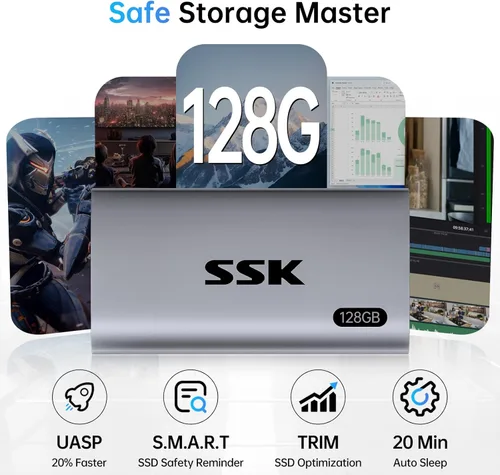 Miniatura 4 de SSK Disco duro externo SSD de 128 GB, SSD portátil de hasta 550 MB/s, unidades de estado sólido rápidas, unidad externa USB 3.2 Gen2 para iPhone