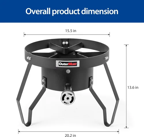 Miniatura 4 de OuterMust Quemador de propano para estufa de gas con regulador y agujeros trenzados de hierro fundido (individual) para cocinar al aire libre
