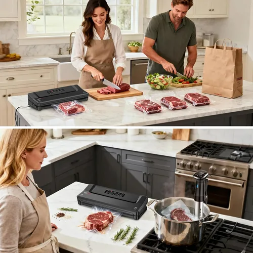 Miniatura 8 de Bonsenkitchen Máquina selladora al vacío Sellador de alimentos compacto para almacenamiento de cocina y preparación de comidas Múltiples modos